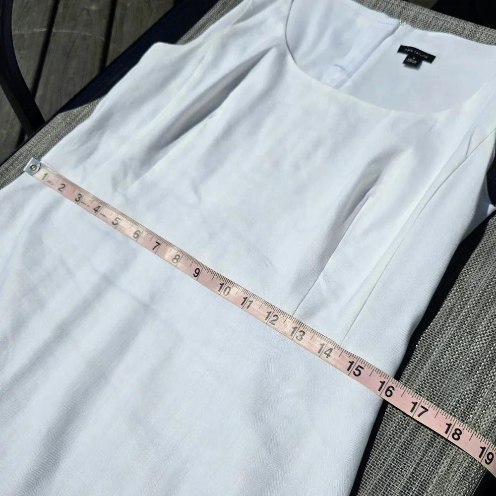 Ann Taylor White Herringbone Linen Sheath Dress - Picture 6 of 10
